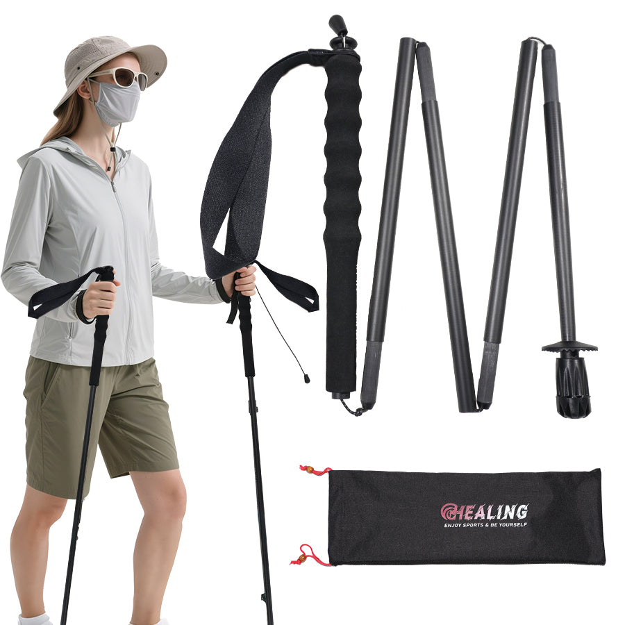 Carbon Fiber Hiking Poles Black - Folding and Ultralight