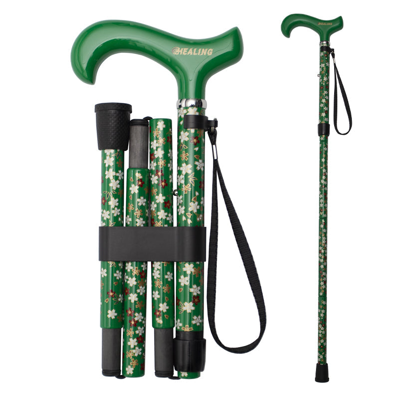 Ultralight Folding Carbon Fiber Walking Cane - Adjustable Height(Green blossom)