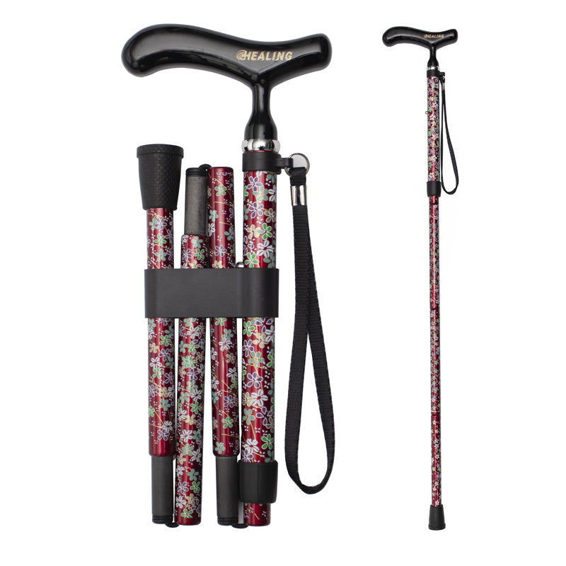 Ultralight Folding Carbon Fiber Walking Cane - Adjustable Height (Red blossom)