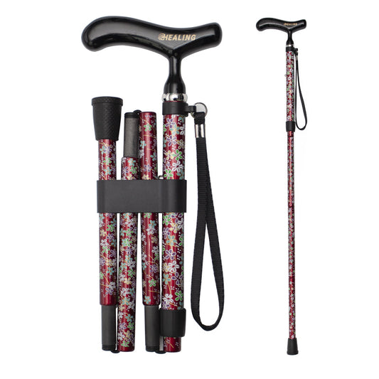 Ultralight Folding Carbon Fiber Walking Cane - Adjustable Height (Red blossom)
