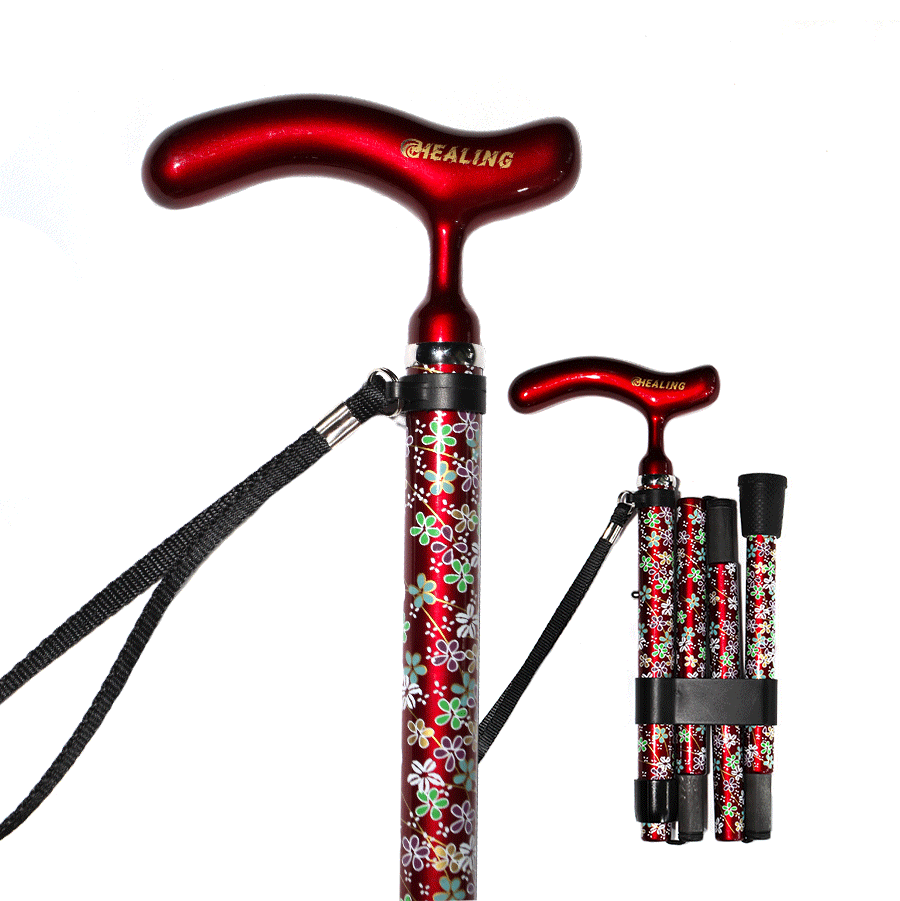 Foldable Carbon Fiber Walking Cane - Adjustable Height (Red )