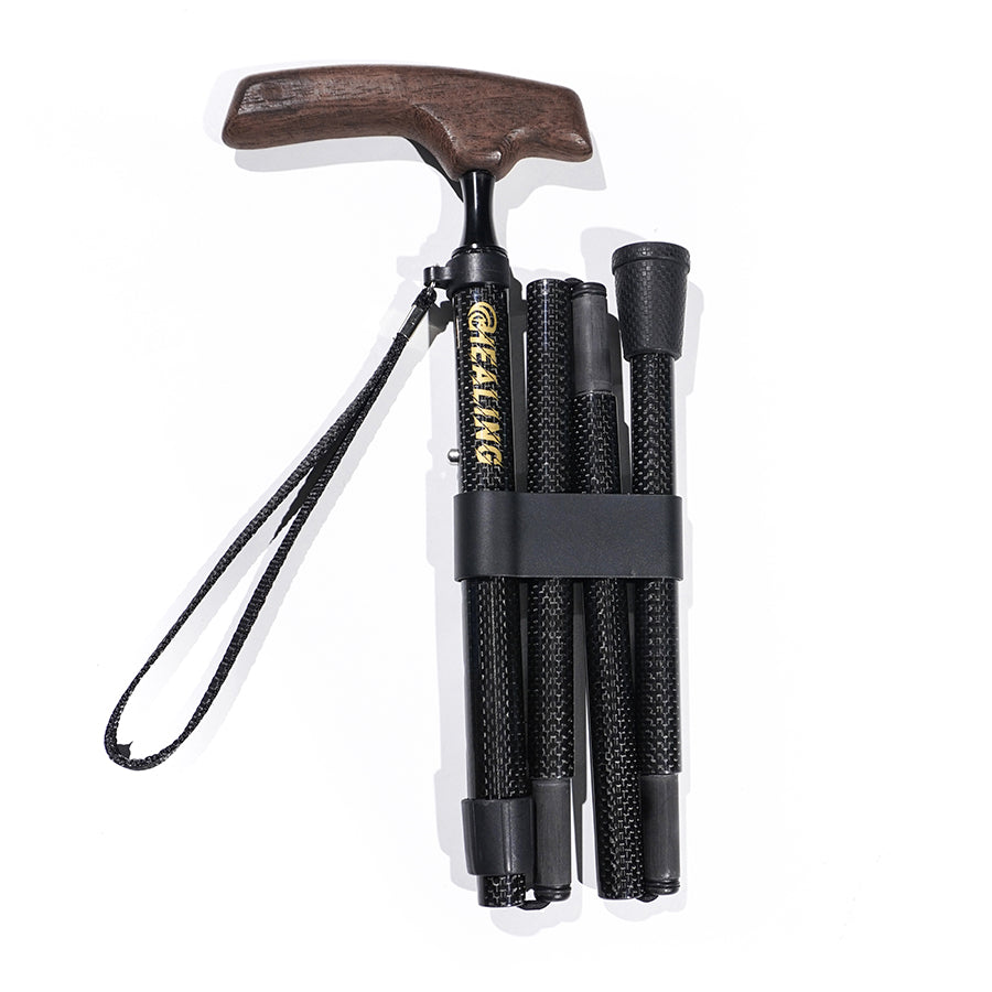 5 section Folding Carbon Fiber Walking Cane -Japanese-style Wenge Wood handle