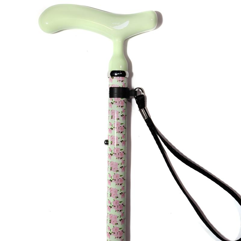 5 section Folding Carbon Fiber Walking Cane - Small floral print style
