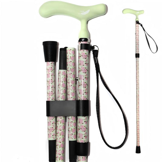 5 section Folding Carbon Fiber Walking Cane - Small floral print style