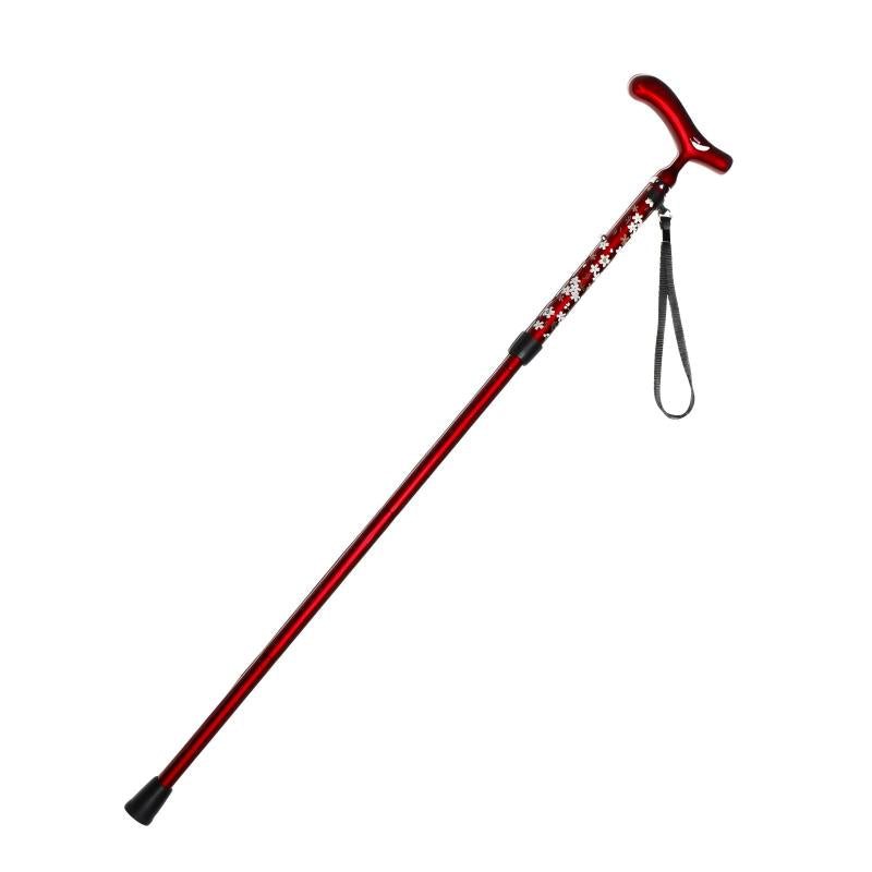5 section Folding Carbon Fiber Walking Cane - Transparent red blossom