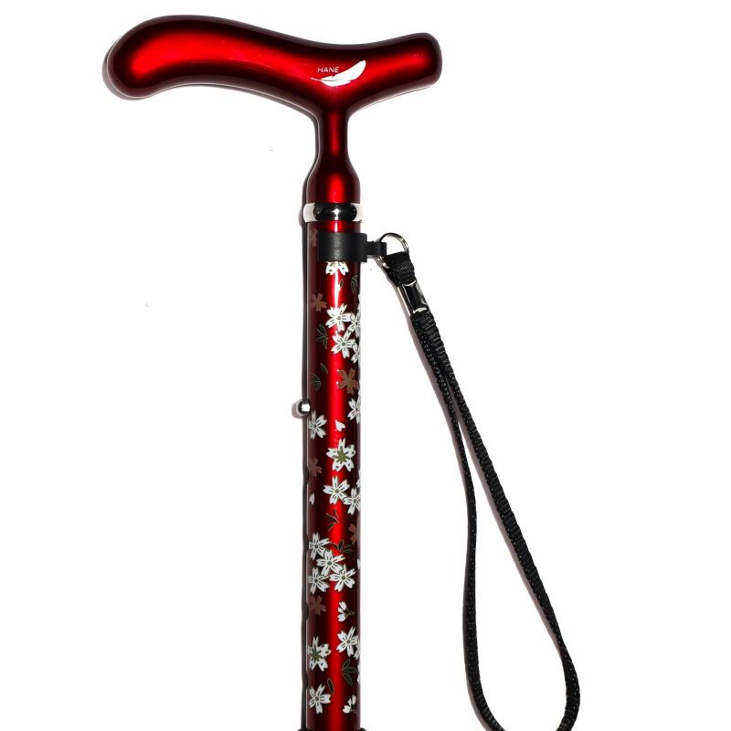 5 section Folding Carbon Fiber Walking Cane - Transparent red blossom