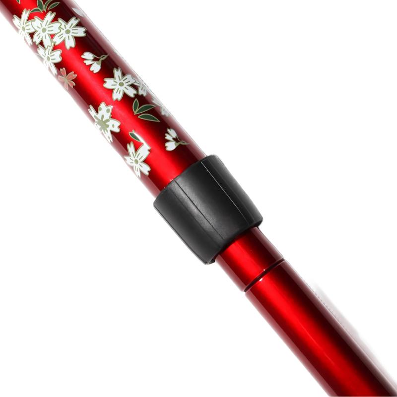 5 section Folding Carbon Fiber Walking Cane - Transparent red blossom
