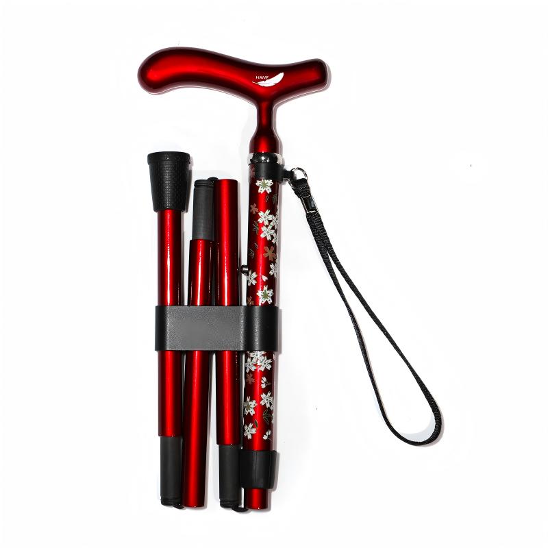 5 section Folding Carbon Fiber Walking Cane - Transparent red blossom