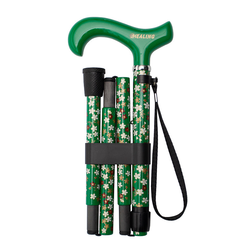 Ultralight Folding Carbon Fiber Walking Cane - Adjustable Height(Green blossom)