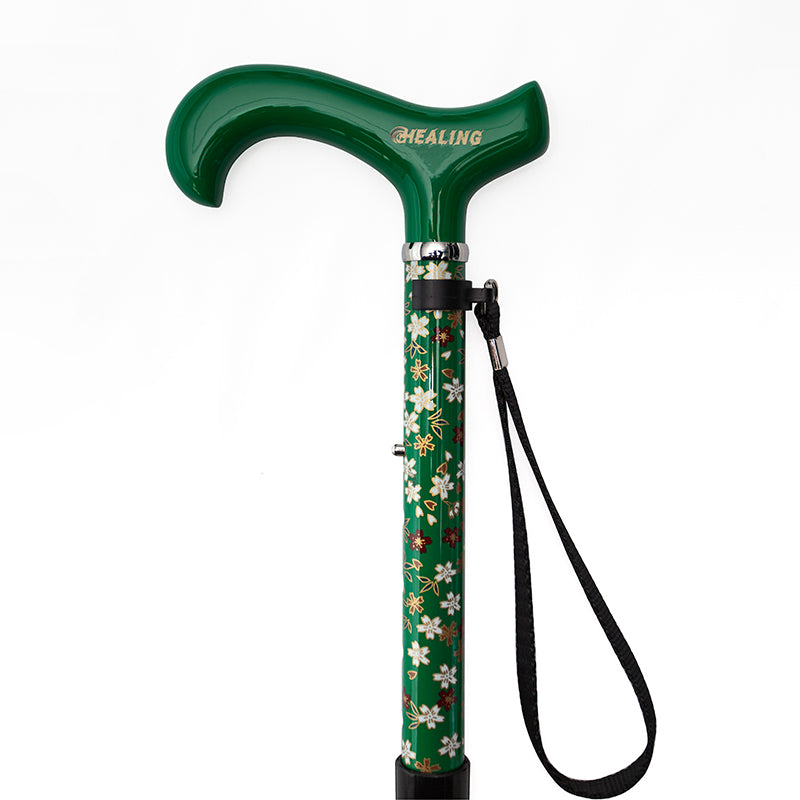Ultralight Folding Carbon Fiber Walking Cane - Adjustable Height(Green blossom)
