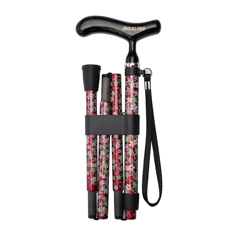 Ultralight Folding Carbon Fiber Walking Cane - Adjustable Height (Red blossom)