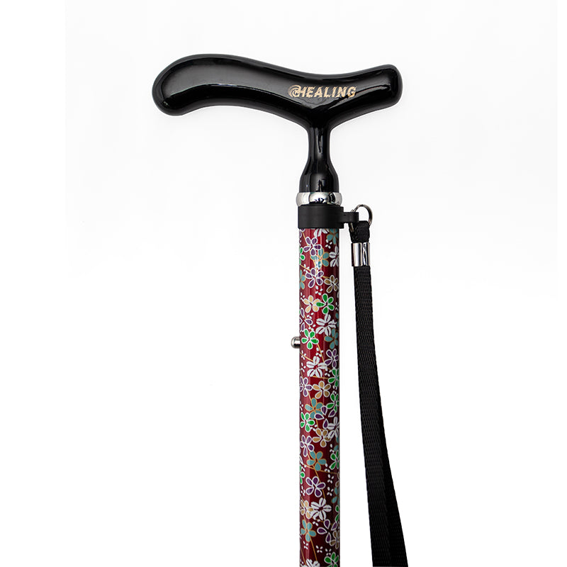Ultralight Folding Carbon Fiber Walking Cane - Adjustable Height (Red blossom)