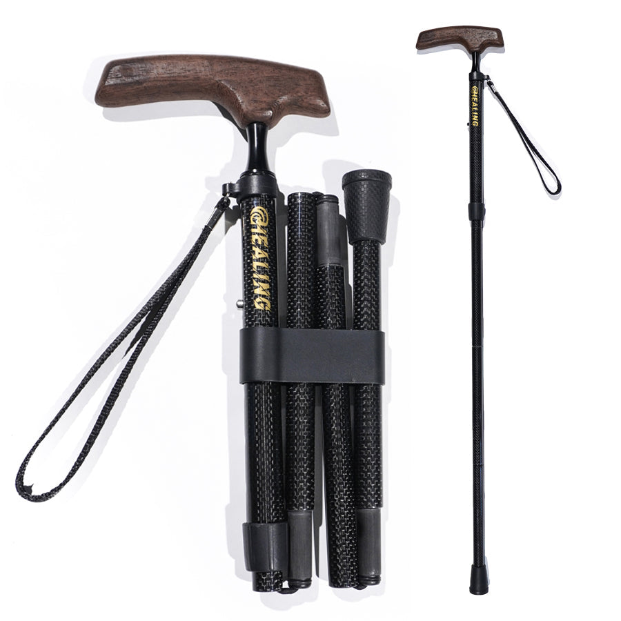 5 section Folding Carbon Fiber Walking Cane -Japanese-style Wenge Wood handle