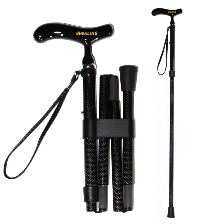 5 section Folding Carbon Fiber Walking Cane - Adjustable Height