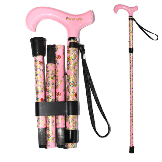 Ultralight Folding Carbon Fiber Walking Cane - Adjustable Height (pink )